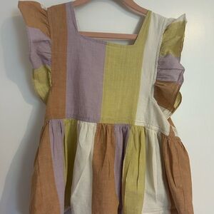 Pink Chicken Purple and Green Blouse with Ruffled Sleeves